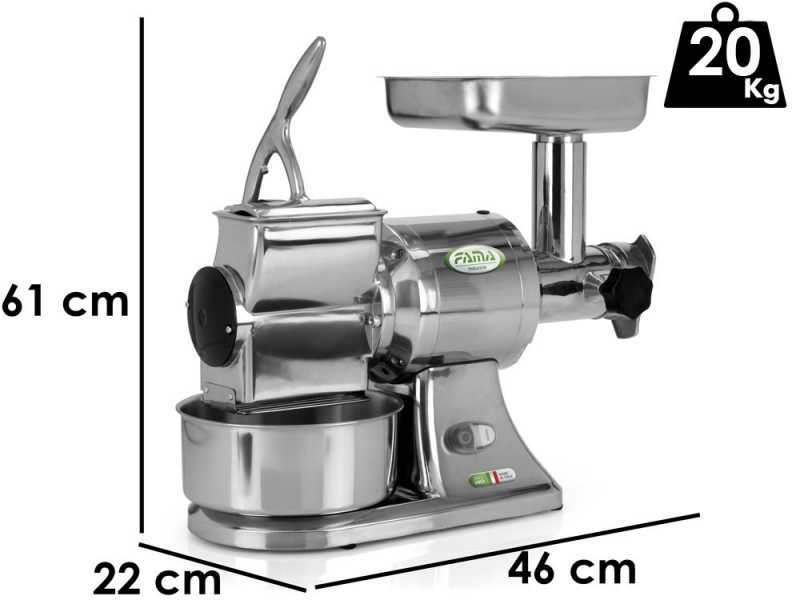 Hachoir &agrave; viande &eacute;lectrique FAMA TG12- Avec r&acirc;pe int&eacute;gr&eacute;e - Groupe de broyage amovible en acier inox - triphas&eacute; - 400 V / 1.0 CV