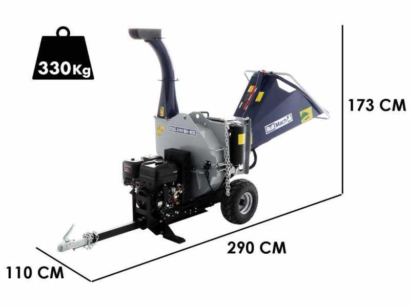 BullMach ZEUS 200 BH-BSE - Broyeur de branche thermique tractable - B&amp;S XR2100 avec d&eacute;marrage &eacute;lectrique