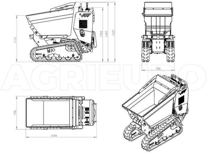 Brouette &agrave; moteur sur chenilles AgriEuro Top-Line RAPTOR 7800 HD - Honda GX390 - Avec pelle et b&eacute;tonni&egrave;re