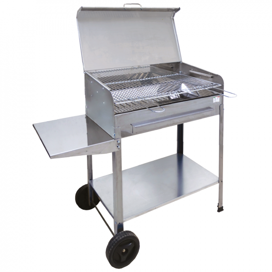 Barbecue en acier Achille Inox avec grille r&eacute;glable - Surface de cuisson 47.5x37 cm