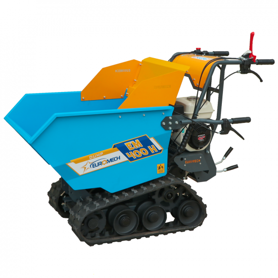 Brouette motoris&eacute;e &agrave; chenilles EuroMech EM400H-Dump - Caisson dumper avec charge de 400 Kg